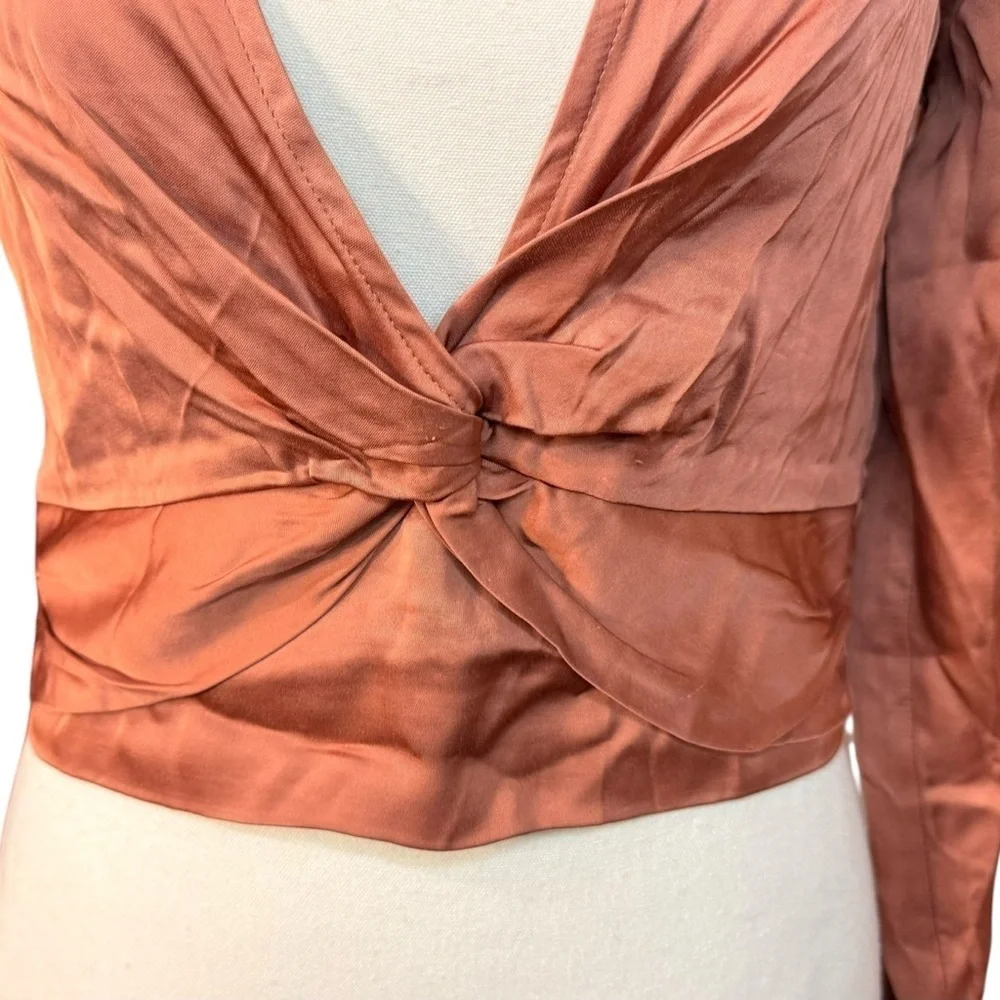 Free People Miraya Top Satin Knot Front Blouse in Rust